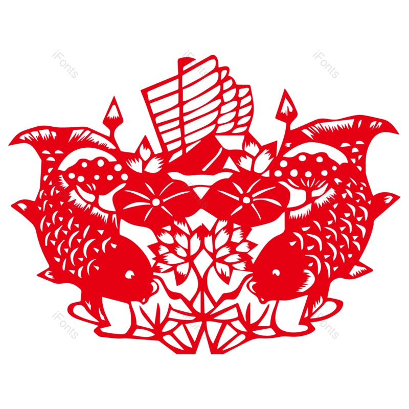 中国风图片,锦鲤元素,窗花PNG,剪纸免抠素材